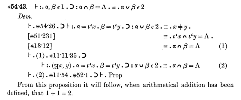 Principia Mathematica, the proposition from which 1 + 1 = 2 follows